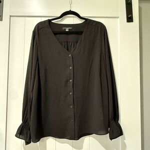 T Tahari Charcoal Button-Up Blouse